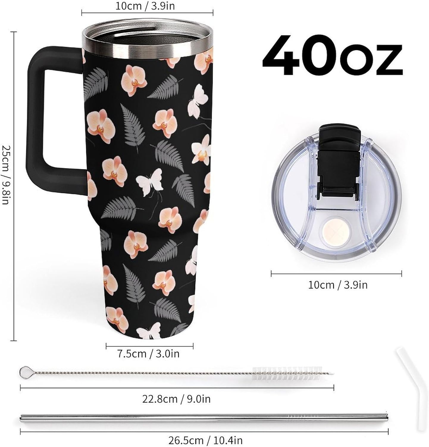 Leakproof Tumbler Vacuum Sealed Car Holder Friendly For Travel Teal And Peach Tropical Palm Leaf Pattern Water Tumbler white-style-23 - Colors E