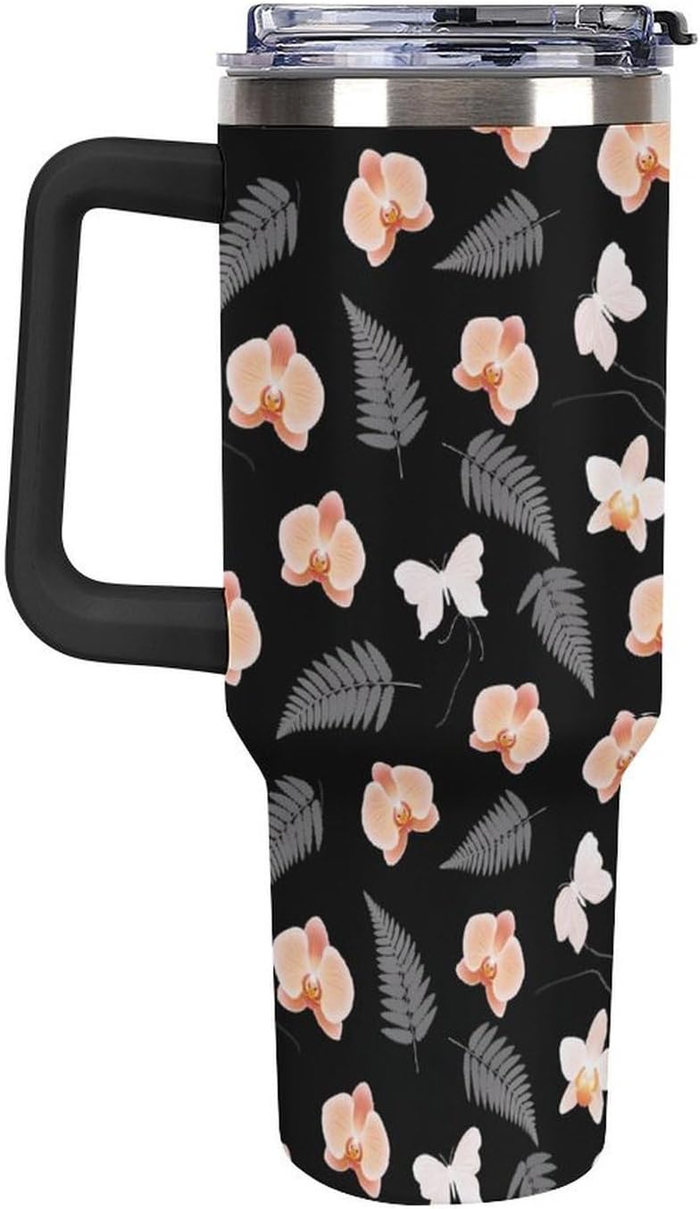 Leakproof Tumbler Vacuum Sealed Car Holder Friendly For Travel Teal And Peach Tropical Palm Leaf Pattern Water Tumbler white-style-23 - Colors E