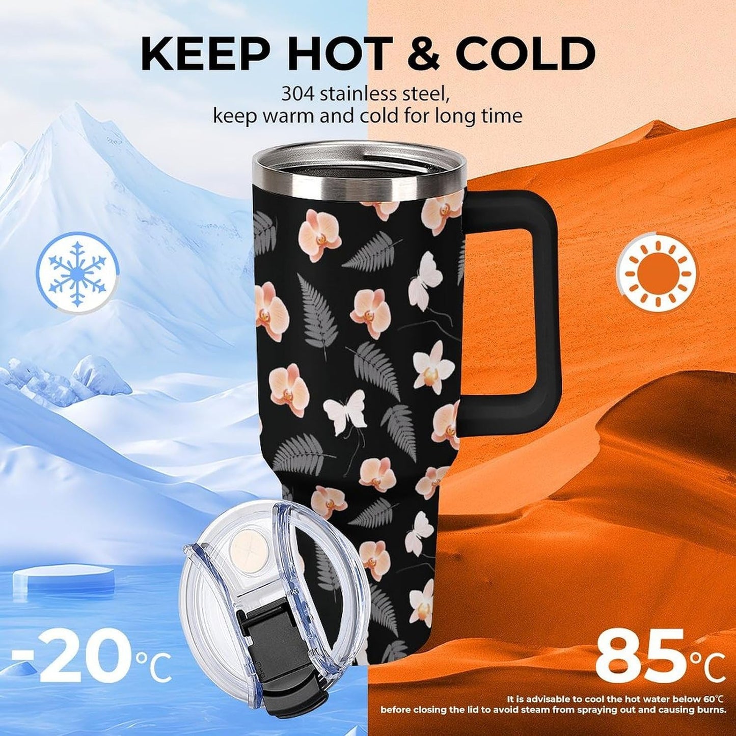 Leakproof Tumbler Vacuum Sealed Car Holder Friendly For Travel Teal And Peach Tropical Palm Leaf Pattern Water Tumbler white-style-23 - Colors E