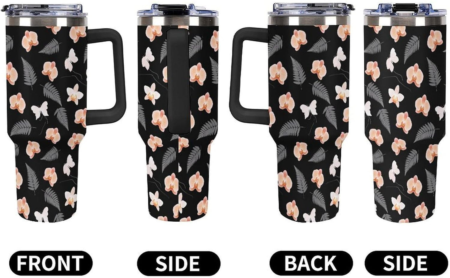 Leakproof Tumbler Vacuum Sealed Car Holder Friendly For Travel Teal And Peach Tropical Palm Leaf Pattern Water Tumbler white-style-23 - Colors E