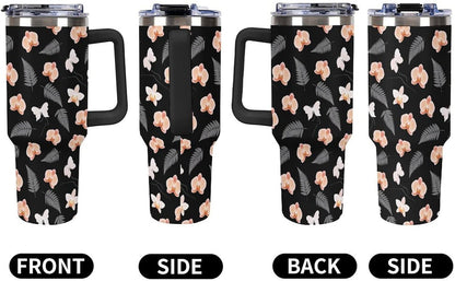 Leakproof Tumbler Vacuum Sealed Car Holder Friendly For Travel Teal And Peach Tropical Palm Leaf Pattern Water Tumbler white-style-23 - Colors E