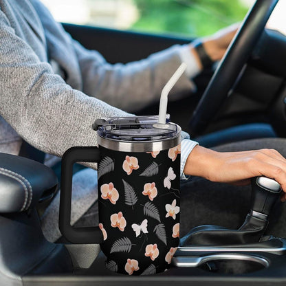Leakproof Tumbler Vacuum Sealed Car Holder Friendly For Travel Teal And Peach Tropical Palm Leaf Pattern Water Tumbler white-style-23 - Colors E