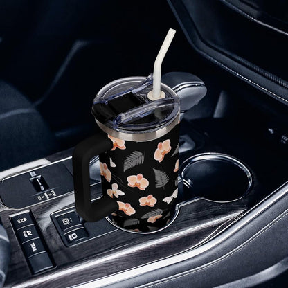 Leakproof Tumbler Vacuum Sealed Car Holder Friendly For Travel Teal And Peach Tropical Palm Leaf Pattern Water Tumbler white-style-23 - Colors E