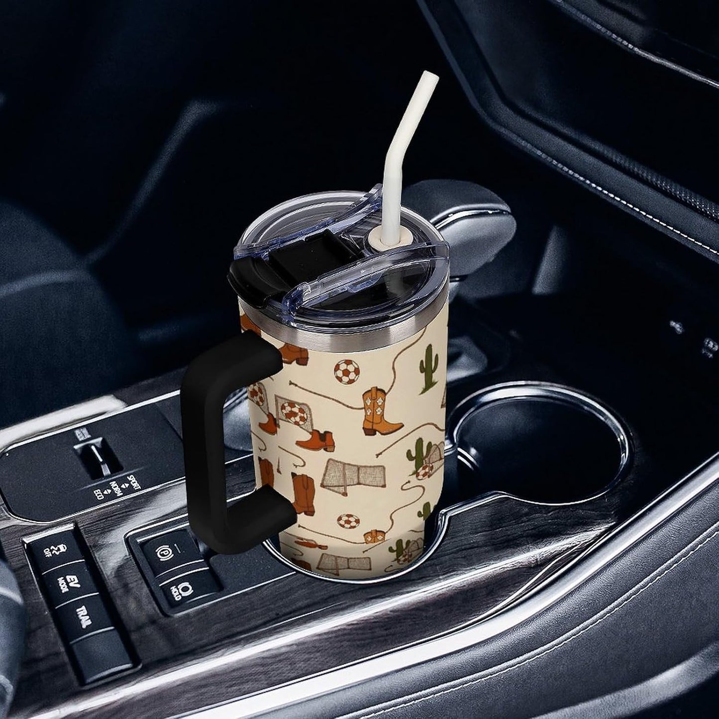 Leakproof Tumbler Vacuum Sealed Car Holder Friendly For Travel Teal And Peach Tropical Palm Leaf Pattern Water Tumbler white-style-23 - Colors E