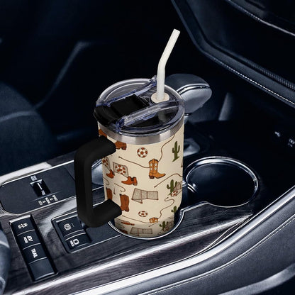 Leakproof Tumbler Vacuum Sealed Car Holder Friendly For Travel Teal And Peach Tropical Palm Leaf Pattern Water Tumbler white-style-23 - Colors E