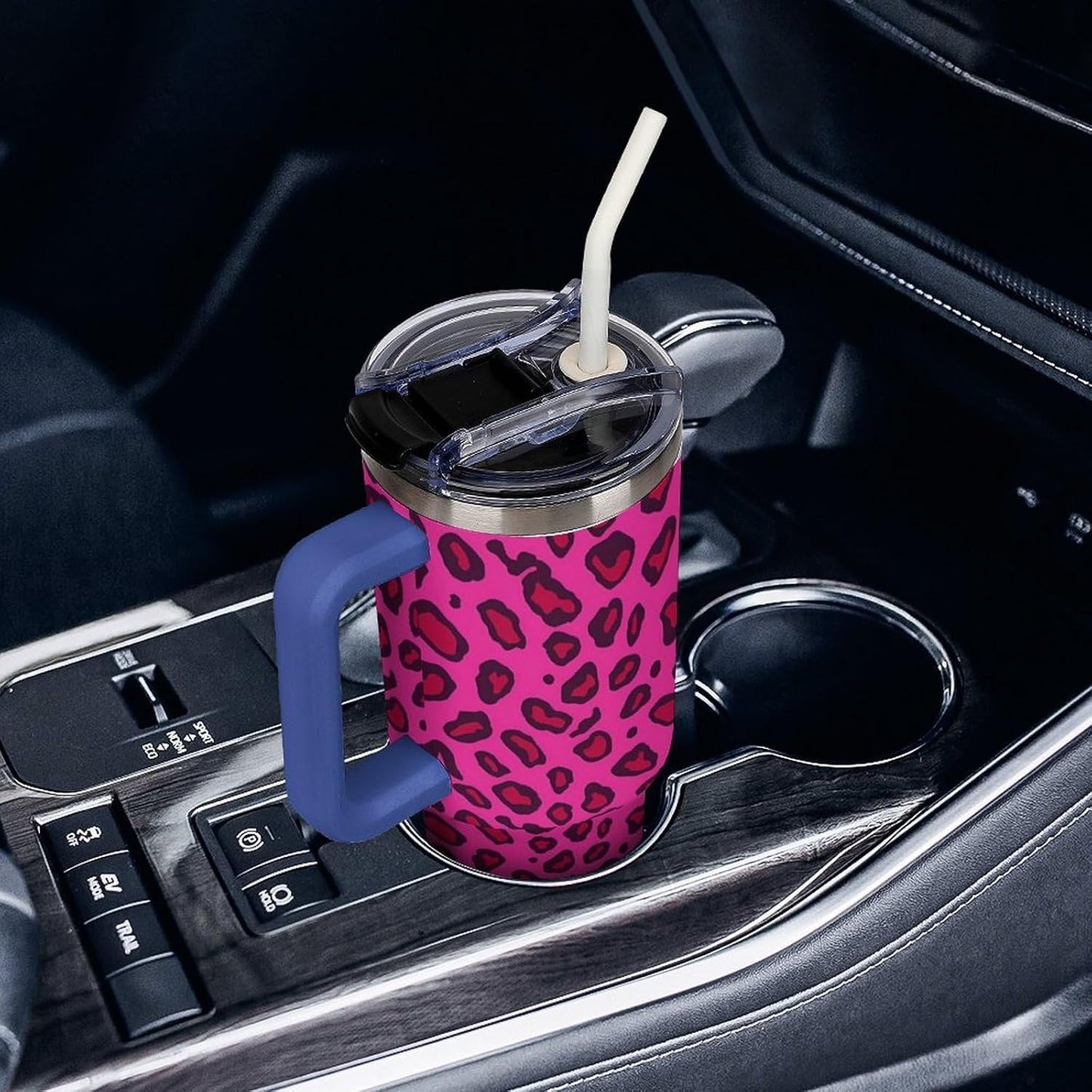 Leakproof Tumbler Vacuum Sealed Car Holder Friendly For Travel Teal And Peach Tropical Palm Leaf Pattern Water Tumbler white-style-23 - Colors E