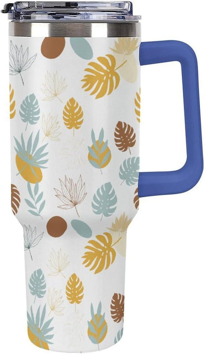 Leakproof Tumbler Vacuum Sealed Car Holder Friendly For Travel Teal And Peach Tropical Palm Leaf Pattern Water Tumbler white-style-23 - Colors E