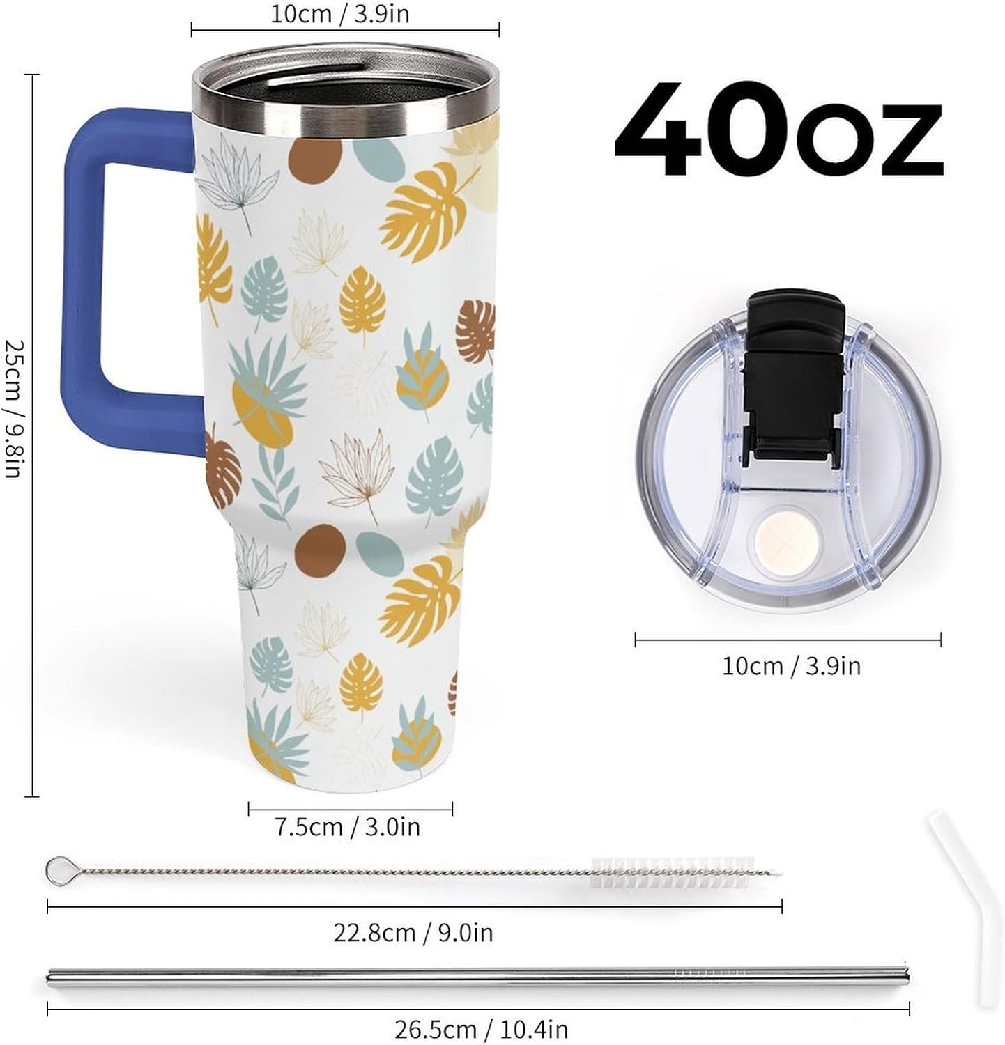 Leakproof Tumbler Vacuum Sealed Car Holder Friendly For Travel Teal And Peach Tropical Palm Leaf Pattern Water Tumbler white-style-23 - Colors E