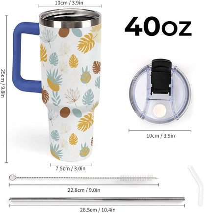 Leakproof Tumbler Vacuum Sealed Car Holder Friendly For Travel Teal And Peach Tropical Palm Leaf Pattern Water Tumbler white-style-23 - Colors E