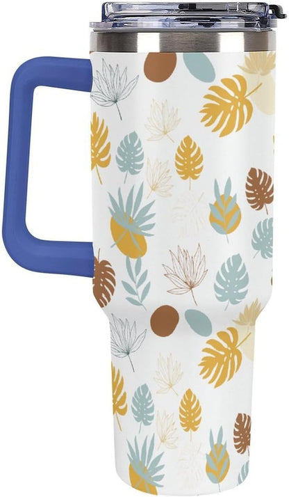 Leakproof Tumbler Vacuum Sealed Car Holder Friendly For Travel Teal And Peach Tropical Palm Leaf Pattern Water Tumbler white-style-23 - Colors E