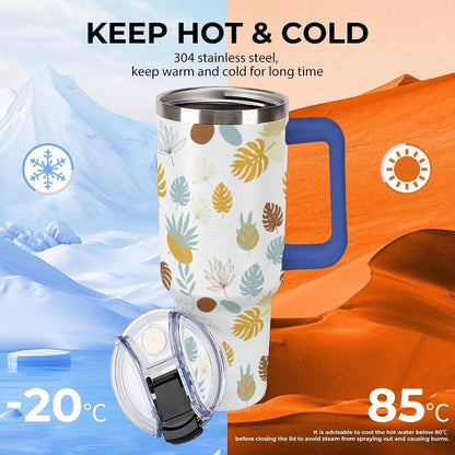 Leakproof Tumbler Vacuum Sealed Car Holder Friendly For Travel Teal And Peach Tropical Palm Leaf Pattern Water Tumbler white-style-23 - Colors E