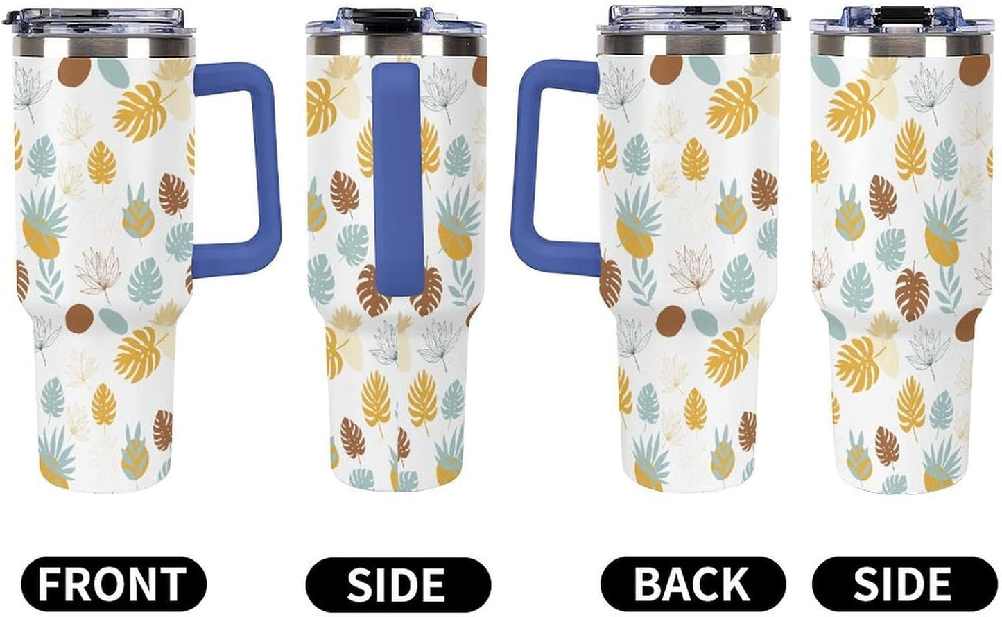 Leakproof Tumbler Vacuum Sealed Car Holder Friendly For Travel Teal And Peach Tropical Palm Leaf Pattern Water Tumbler white-style-23 - Colors E