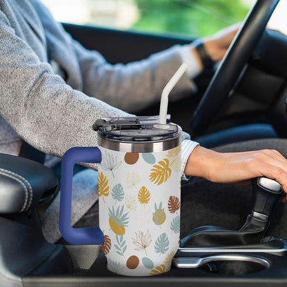 Leakproof Tumbler Vacuum Sealed Car Holder Friendly For Travel Teal And Peach Tropical Palm Leaf Pattern Water Tumbler white-style-23 - Colors E