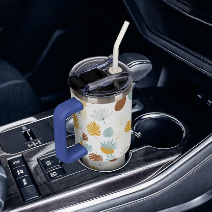 Leakproof Tumbler Vacuum Sealed Car Holder Friendly For Travel Teal And Peach Tropical Palm Leaf Pattern Water Tumbler white-style-23 - Colors E