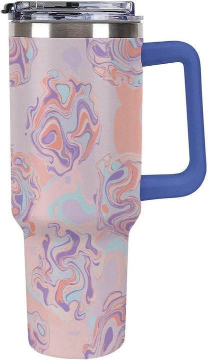 Leakproof Tumbler Vacuum Sealed Car Holder Friendly For Travel Teal And Peach Tropical Palm Leaf Pattern Water Tumbler white-style-23 - Colors E