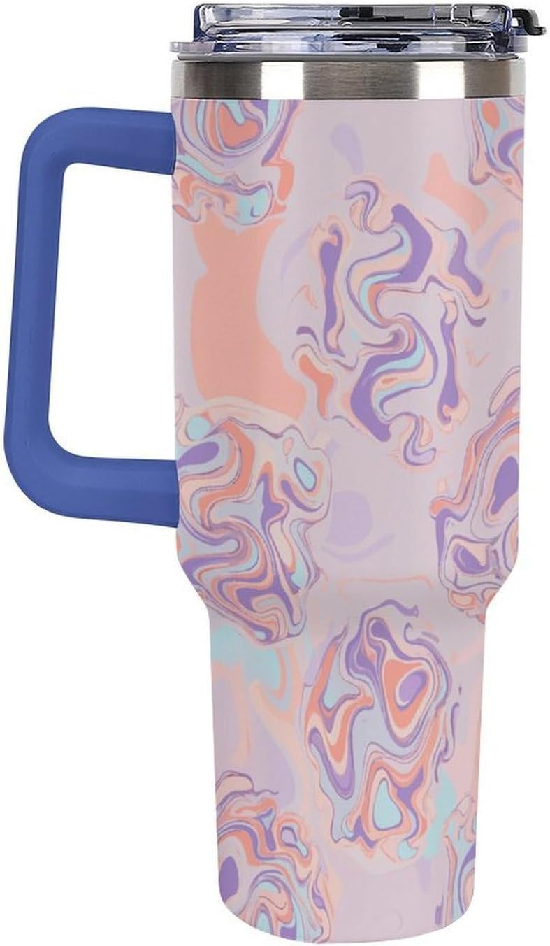 Leakproof Tumbler Vacuum Sealed Car Holder Friendly For Travel Teal And Peach Tropical Palm Leaf Pattern Water Tumbler white-style-23 - Colors E