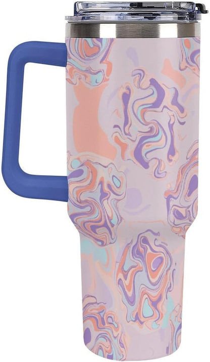 Leakproof Tumbler Vacuum Sealed Car Holder Friendly For Travel Teal And Peach Tropical Palm Leaf Pattern Water Tumbler white-style-23 - Colors E