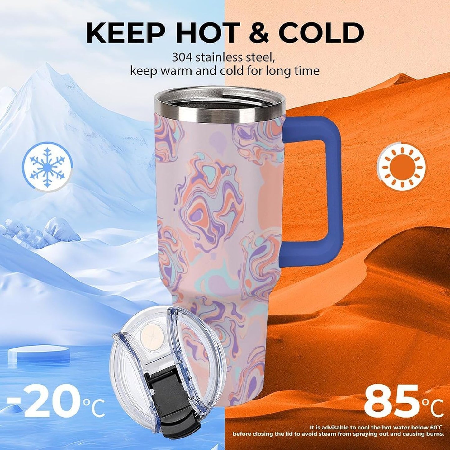 Leakproof Tumbler Vacuum Sealed Car Holder Friendly For Travel Teal And Peach Tropical Palm Leaf Pattern Water Tumbler white-style-23 - Colors E