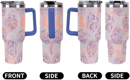 Leakproof Tumbler Vacuum Sealed Car Holder Friendly For Travel Teal And Peach Tropical Palm Leaf Pattern Water Tumbler white-style-23 - Colors E