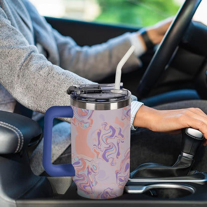 Leakproof Tumbler Vacuum Sealed Car Holder Friendly For Travel Teal And Peach Tropical Palm Leaf Pattern Water Tumbler white-style-23 - Colors E