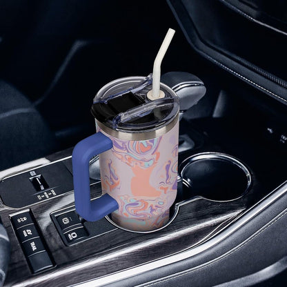 Leakproof Tumbler Vacuum Sealed Car Holder Friendly For Travel Teal And Peach Tropical Palm Leaf Pattern Water Tumbler white-style-23 - Colors E