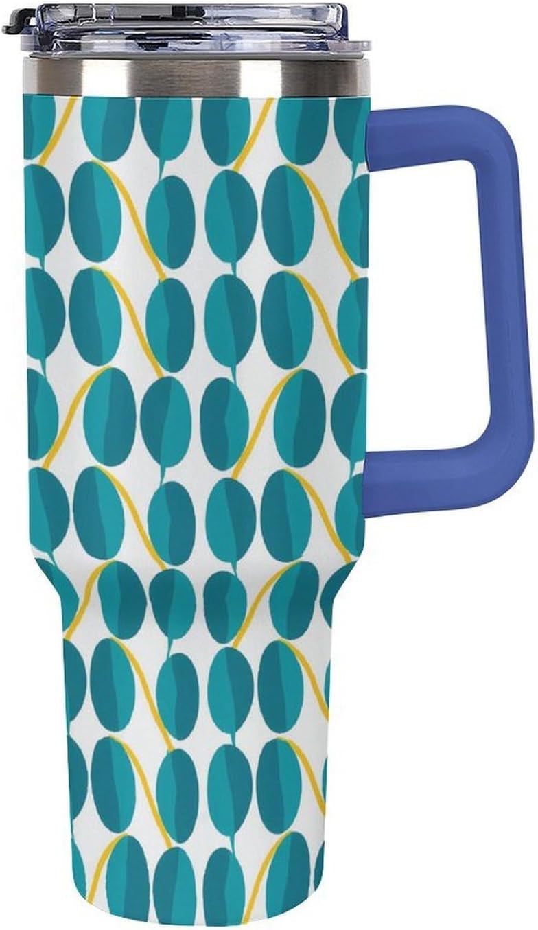 Leakproof Tumbler Vacuum Sealed Car Holder Friendly For Travel Teal And Peach Tropical Palm Leaf Pattern Water Tumbler white-style-23 - Colors E