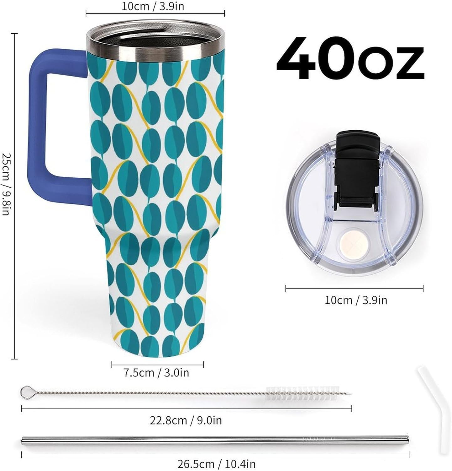 Leakproof Tumbler Vacuum Sealed Car Holder Friendly For Travel Teal And Peach Tropical Palm Leaf Pattern Water Tumbler white-style-23 - Colors E