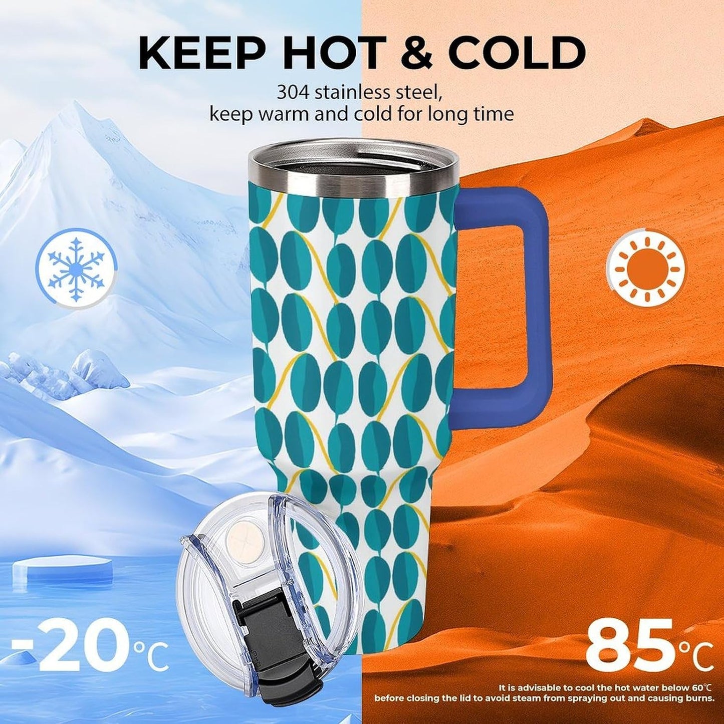 Leakproof Tumbler Vacuum Sealed Car Holder Friendly For Travel Teal And Peach Tropical Palm Leaf Pattern Water Tumbler white-style-23 - Colors E