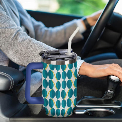 Leakproof Tumbler Vacuum Sealed Car Holder Friendly For Travel Teal And Peach Tropical Palm Leaf Pattern Water Tumbler white-style-23 - Colors E