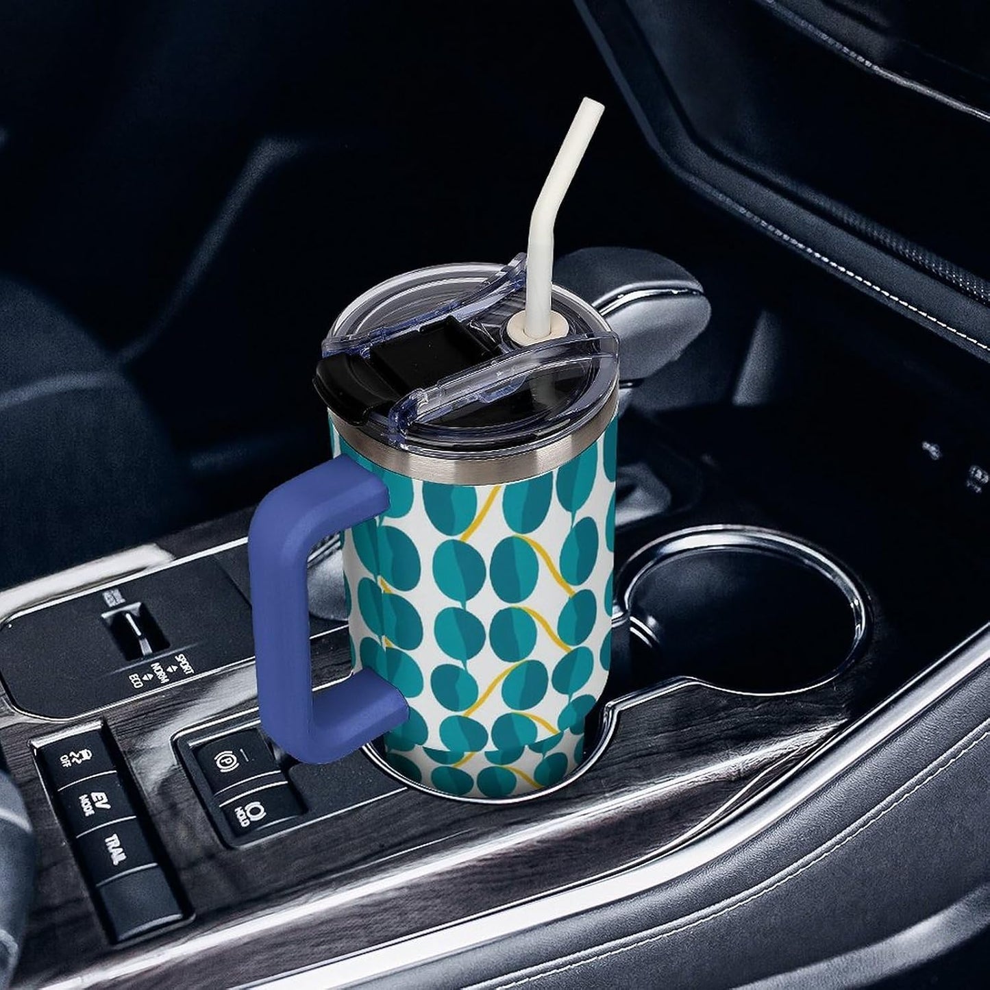 Leakproof Tumbler Vacuum Sealed Car Holder Friendly For Travel Teal And Peach Tropical Palm Leaf Pattern Water Tumbler white-style-23 - Colors E