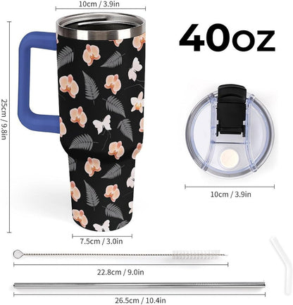 Leakproof Tumbler Vacuum Sealed Car Holder Friendly For Travel Teal And Peach Tropical Palm Leaf Pattern Water Tumbler white-style-23 - Colors E