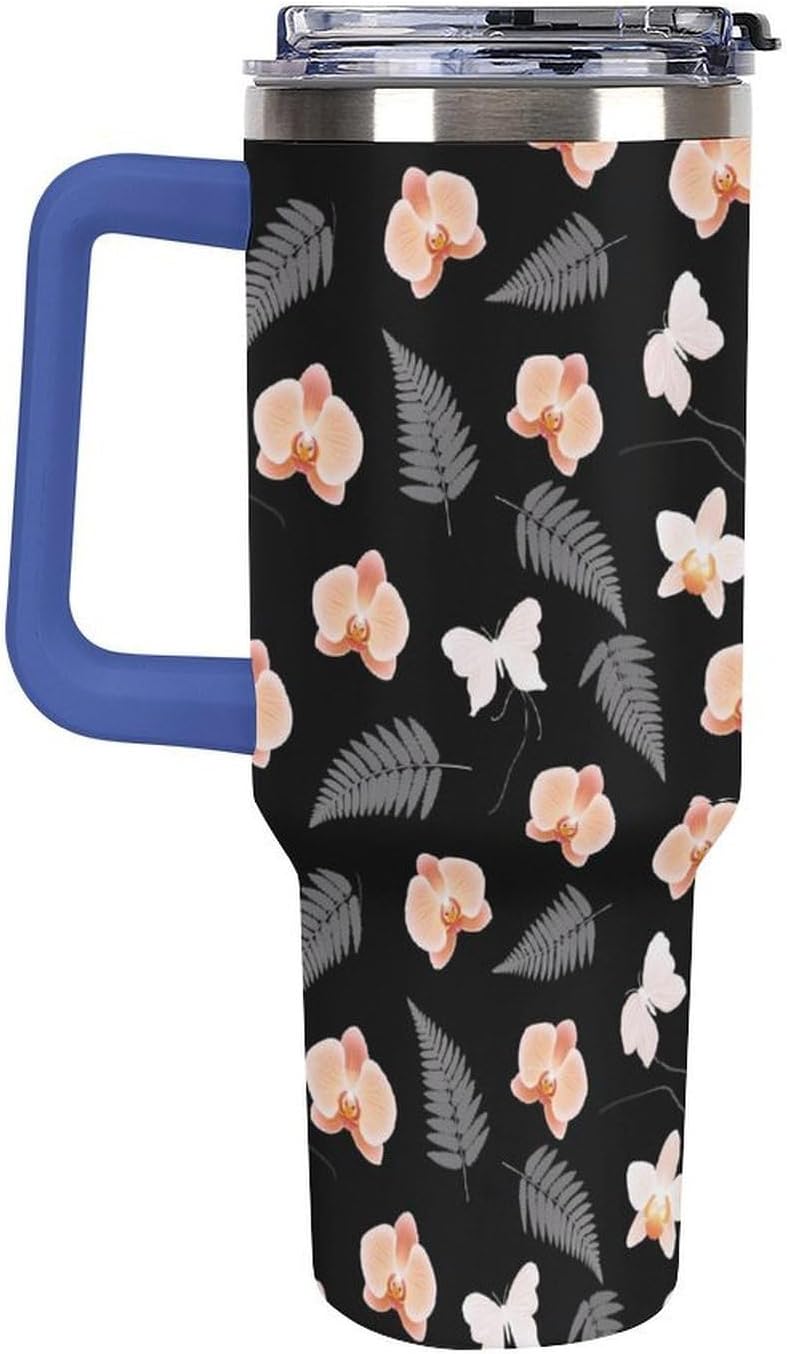 Leakproof Tumbler Vacuum Sealed Car Holder Friendly For Travel Teal And Peach Tropical Palm Leaf Pattern Water Tumbler white-style-23 - Colors E