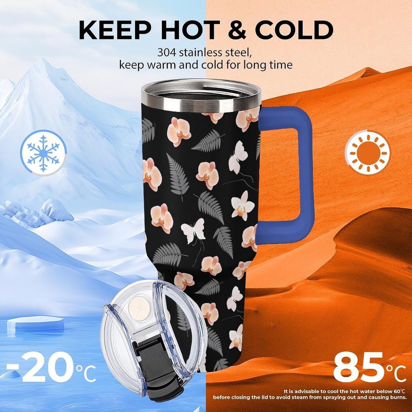 Leakproof Tumbler Vacuum Sealed Car Holder Friendly For Travel Teal And Peach Tropical Palm Leaf Pattern Water Tumbler white-style-23 - Colors E