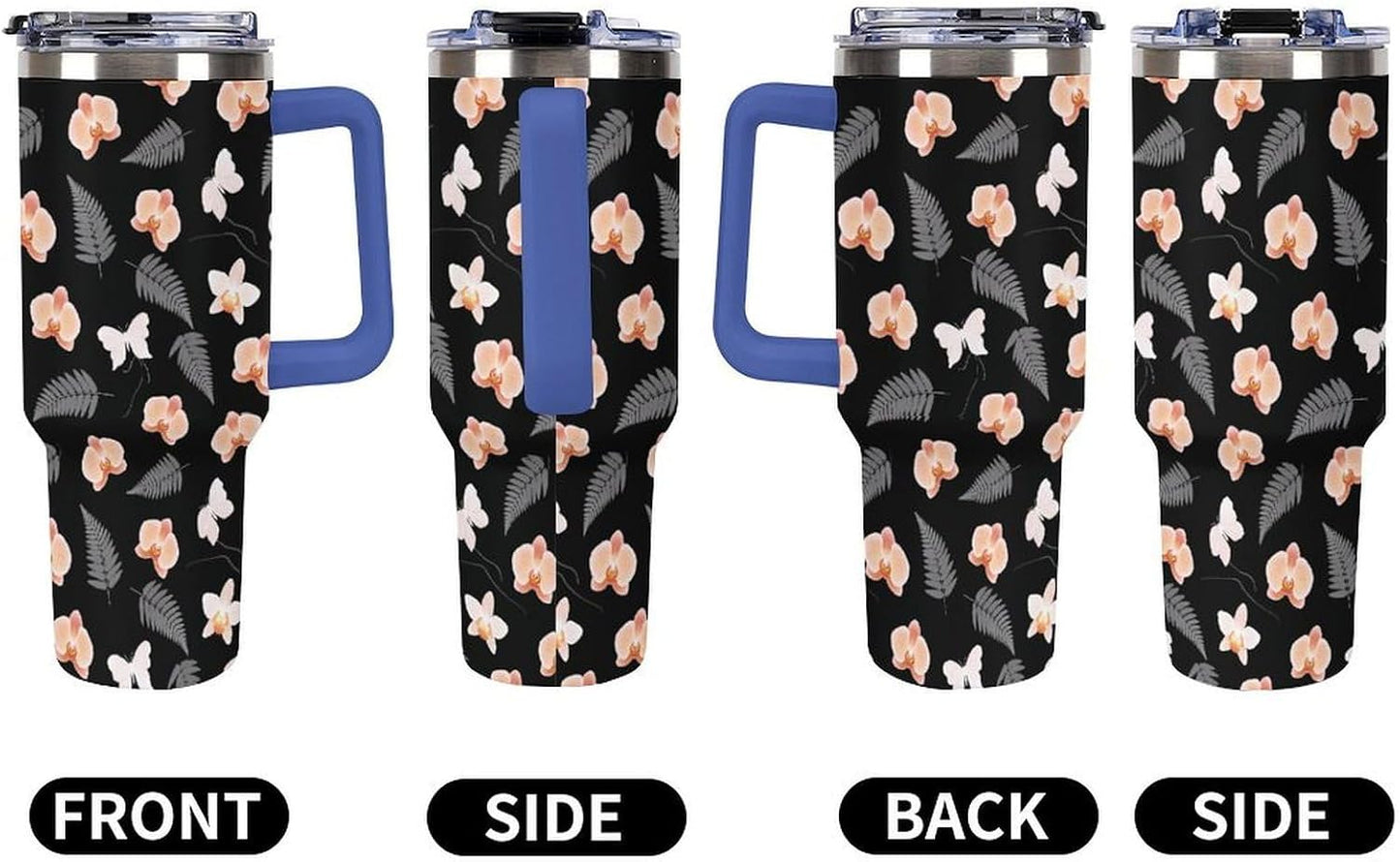 Leakproof Tumbler Vacuum Sealed Car Holder Friendly For Travel Teal And Peach Tropical Palm Leaf Pattern Water Tumbler white-style-23 - Colors E