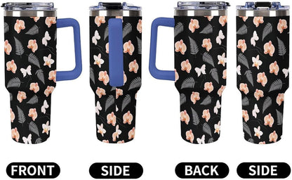Leakproof Tumbler Vacuum Sealed Car Holder Friendly For Travel Teal And Peach Tropical Palm Leaf Pattern Water Tumbler white-style-23 - Colors E