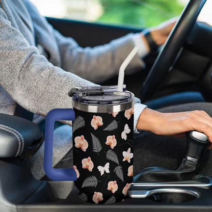 Leakproof Tumbler Vacuum Sealed Car Holder Friendly For Travel Teal And Peach Tropical Palm Leaf Pattern Water Tumbler white-style-23 - Colors E