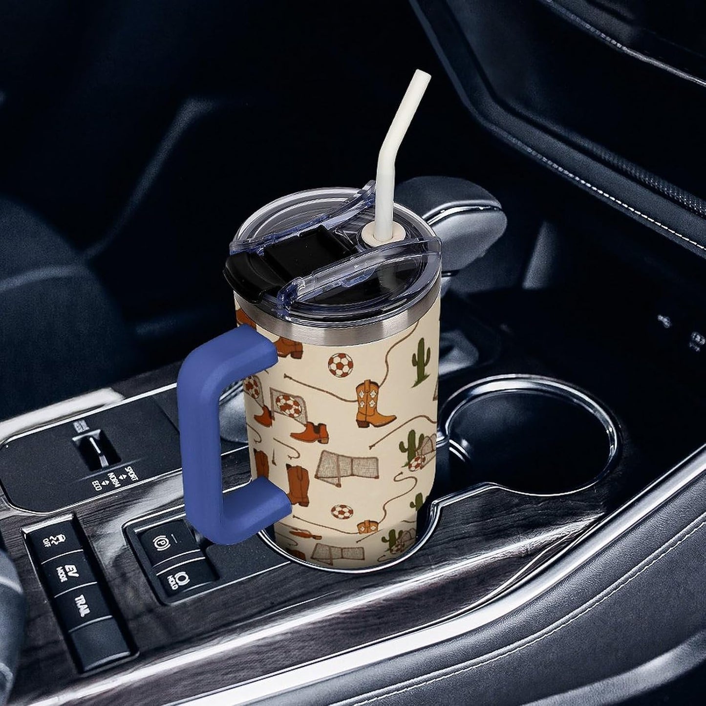 Leakproof Tumbler Vacuum Sealed Car Holder Friendly For Travel Teal And Peach Tropical Palm Leaf Pattern Water Tumbler white-style-23 - Colors E