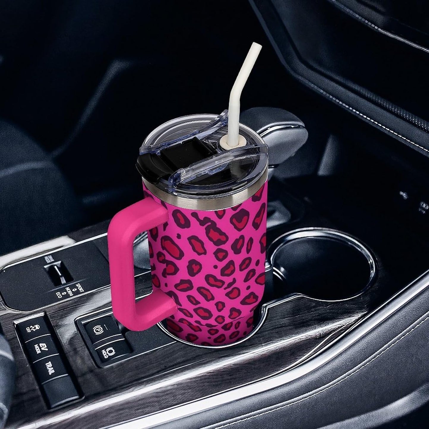 Leakproof Tumbler Vacuum Sealed Car Holder Friendly For Travel Teal And Peach Tropical Palm Leaf Pattern Water Tumbler white-style-23 - Colors E