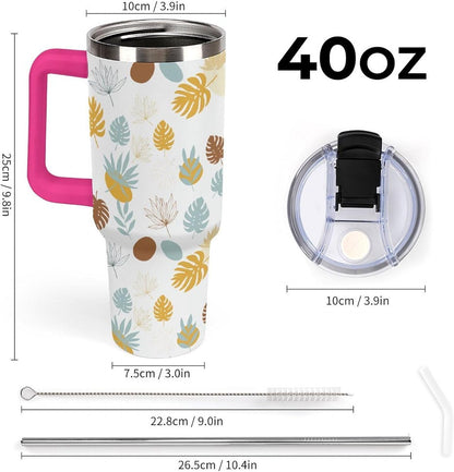 Leakproof Tumbler Vacuum Sealed Car Holder Friendly For Travel Teal And Peach Tropical Palm Leaf Pattern Water Tumbler white-style-23 - Colors E