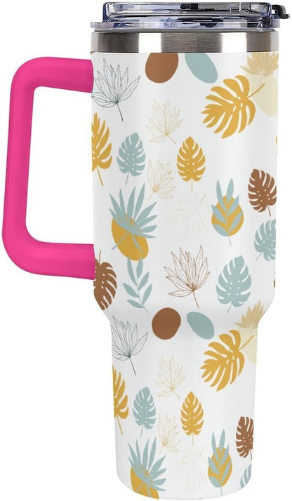 Leakproof Tumbler Vacuum Sealed Car Holder Friendly For Travel Teal And Peach Tropical Palm Leaf Pattern Water Tumbler white-style-23 - Colors E
