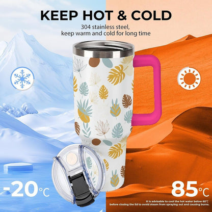 Leakproof Tumbler Vacuum Sealed Car Holder Friendly For Travel Teal And Peach Tropical Palm Leaf Pattern Water Tumbler white-style-23 - Colors E