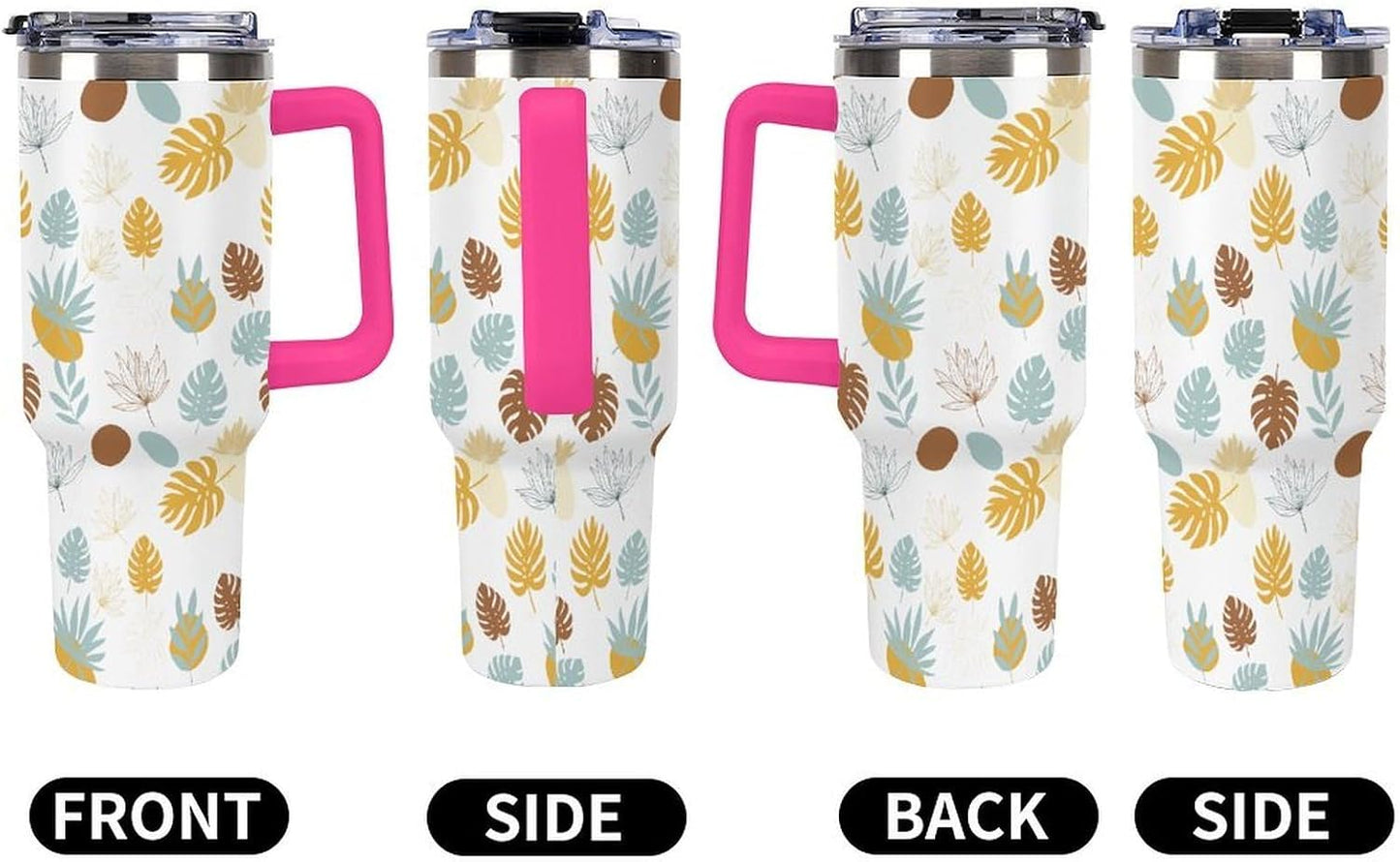 Leakproof Tumbler Vacuum Sealed Car Holder Friendly For Travel Teal And Peach Tropical Palm Leaf Pattern Water Tumbler white-style-23 - Colors E