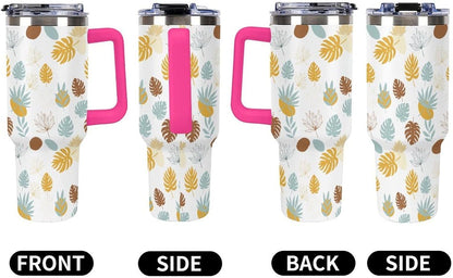 Leakproof Tumbler Vacuum Sealed Car Holder Friendly For Travel Teal And Peach Tropical Palm Leaf Pattern Water Tumbler white-style-23 - Colors E