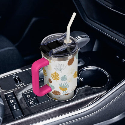 Leakproof Tumbler Vacuum Sealed Car Holder Friendly For Travel Teal And Peach Tropical Palm Leaf Pattern Water Tumbler white-style-23 - Colors E