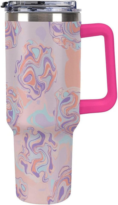 Leakproof Tumbler Vacuum Sealed Car Holder Friendly For Travel Teal And Peach Tropical Palm Leaf Pattern Water Tumbler white-style-23 - Colors E