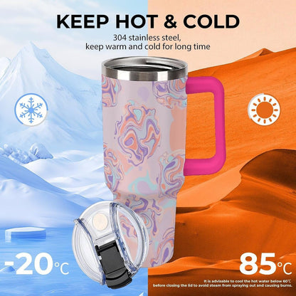 Leakproof Tumbler Vacuum Sealed Car Holder Friendly For Travel Teal And Peach Tropical Palm Leaf Pattern Water Tumbler white-style-23 - Colors E