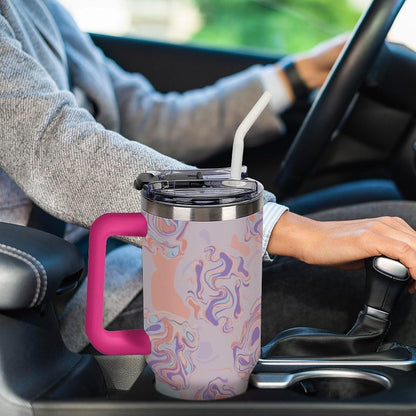 Leakproof Tumbler Vacuum Sealed Car Holder Friendly For Travel Teal And Peach Tropical Palm Leaf Pattern Water Tumbler white-style-23 - Colors E