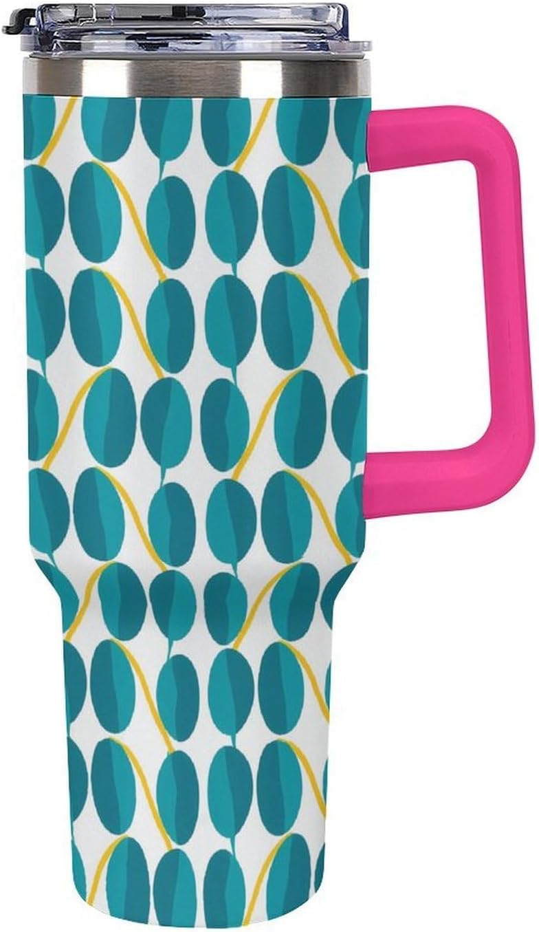 Leakproof Tumbler Vacuum Sealed Car Holder Friendly For Travel Teal And Peach Tropical Palm Leaf Pattern Water Tumbler white-style-23 - Colors E