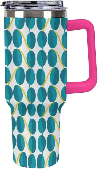Leakproof Tumbler Vacuum Sealed Car Holder Friendly For Travel Teal And Peach Tropical Palm Leaf Pattern Water Tumbler white-style-23 - Colors E