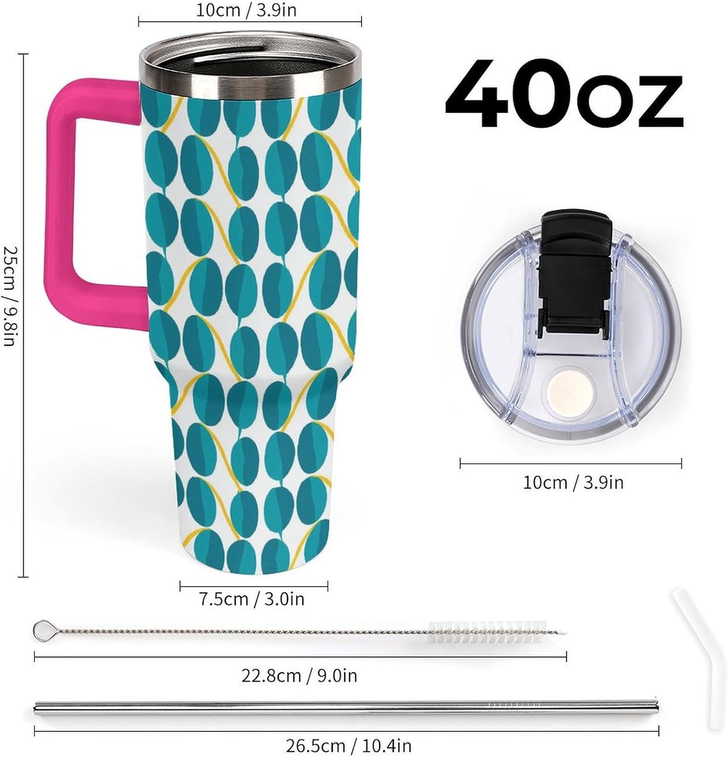 Leakproof Tumbler Vacuum Sealed Car Holder Friendly For Travel Teal And Peach Tropical Palm Leaf Pattern Water Tumbler white-style-23 - Colors E